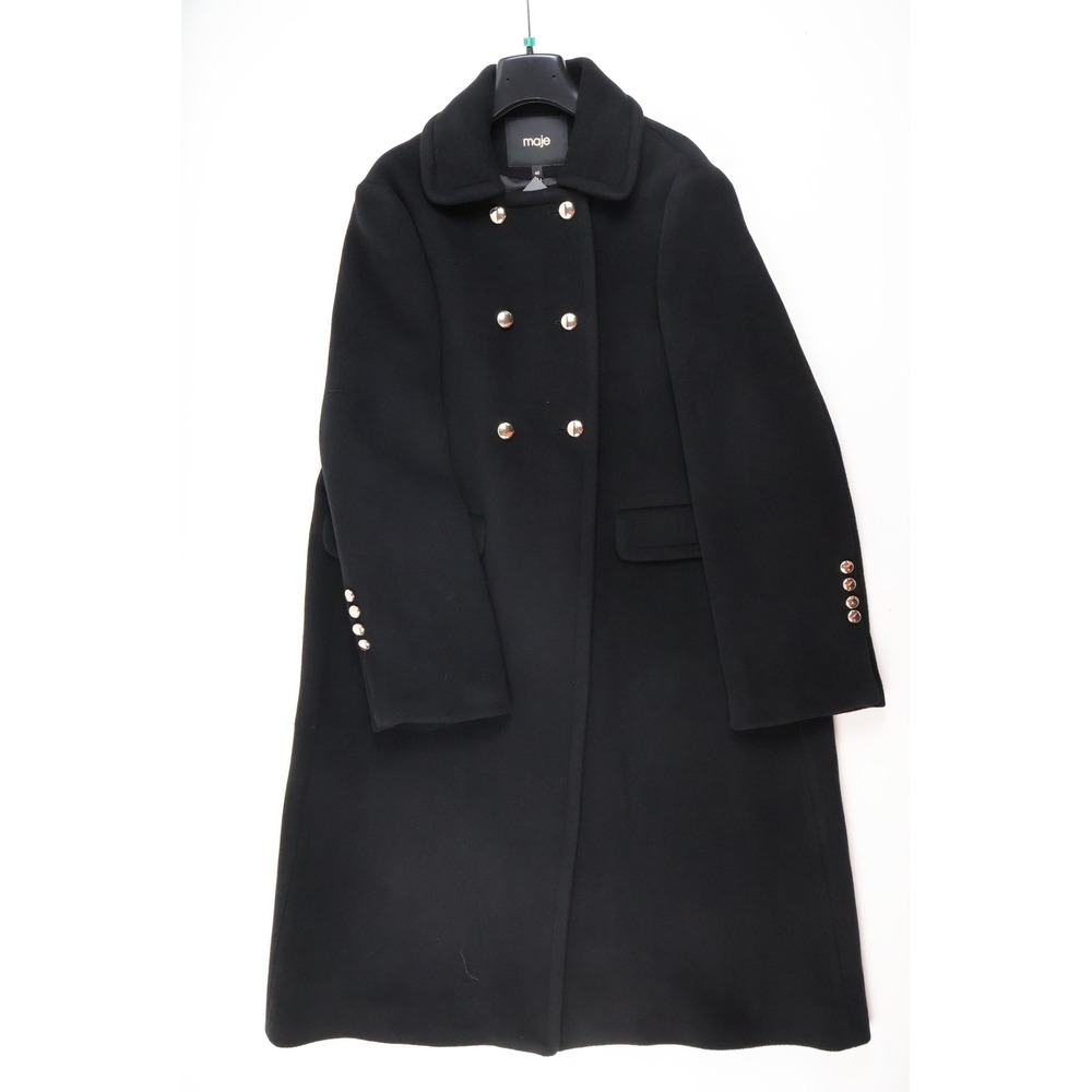 Maje Coat Gothalle Noir Black 40 Wool Blend NWT 885